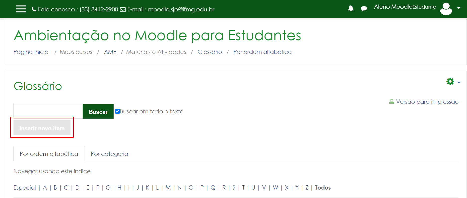 Inserir novo item no glossário