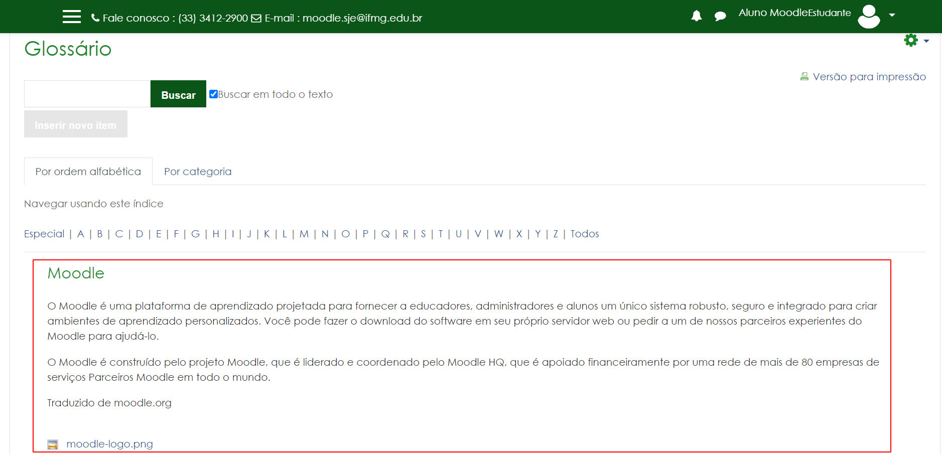 Item inserido no glossário