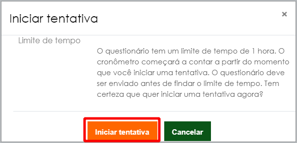 Aviso de limite de tempo do questionário