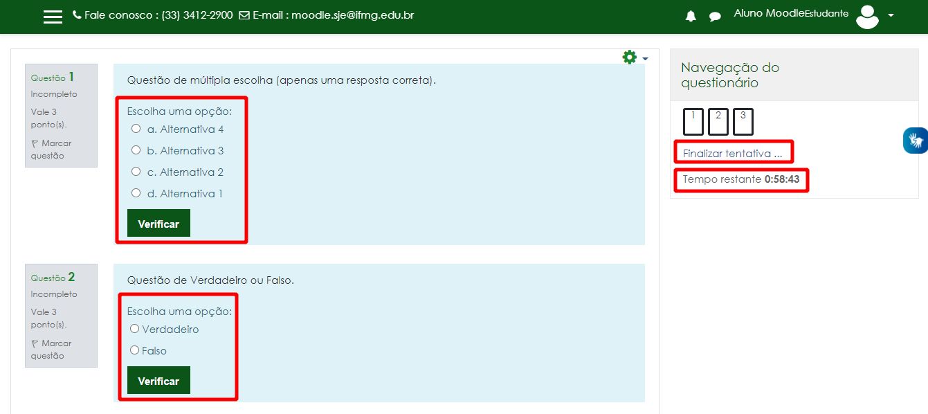 Respondendo o questionário