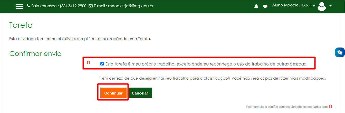 Confirmar envio da tarefa