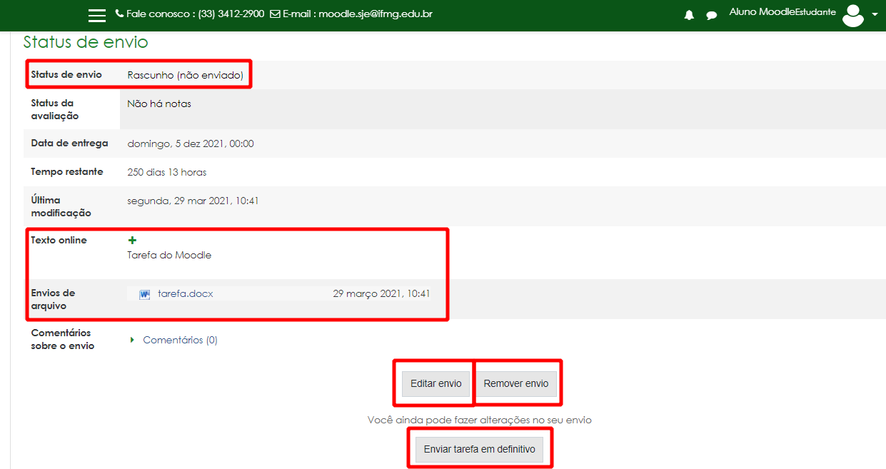 Tarefa salva como rascunho