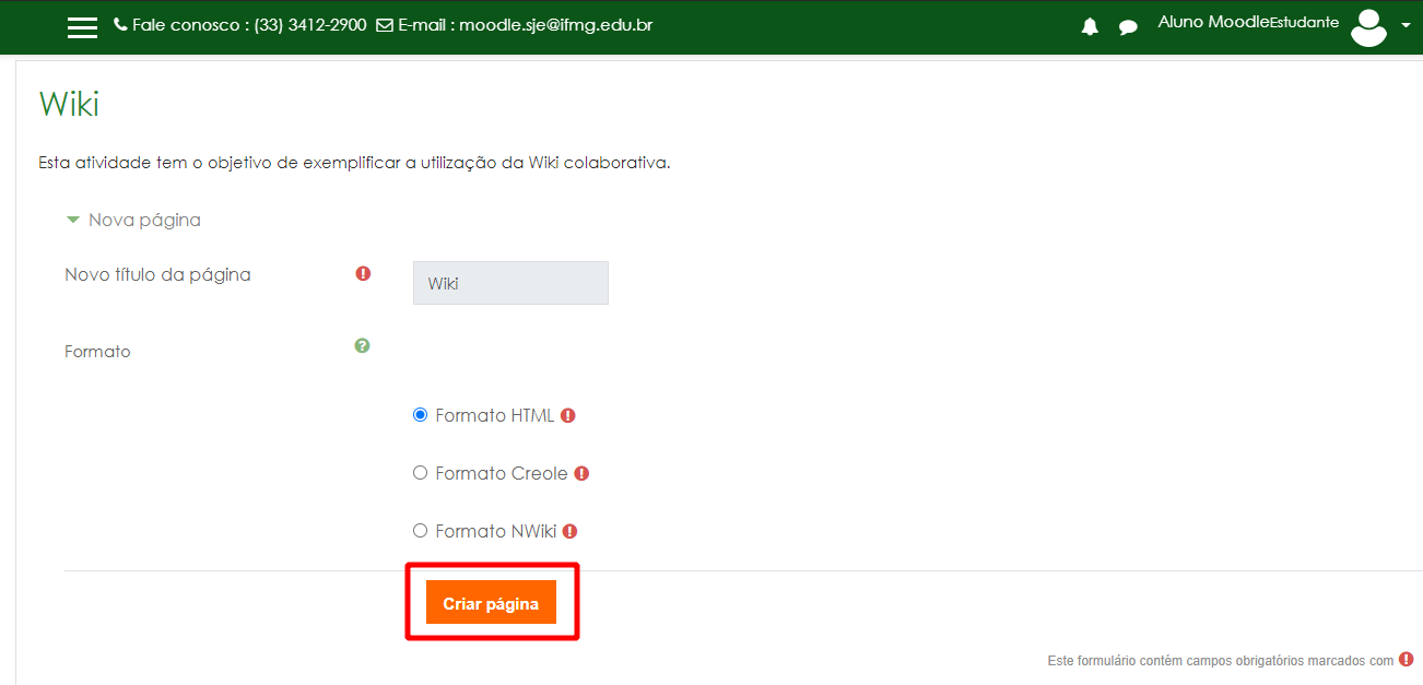 Criar página na Wiki
